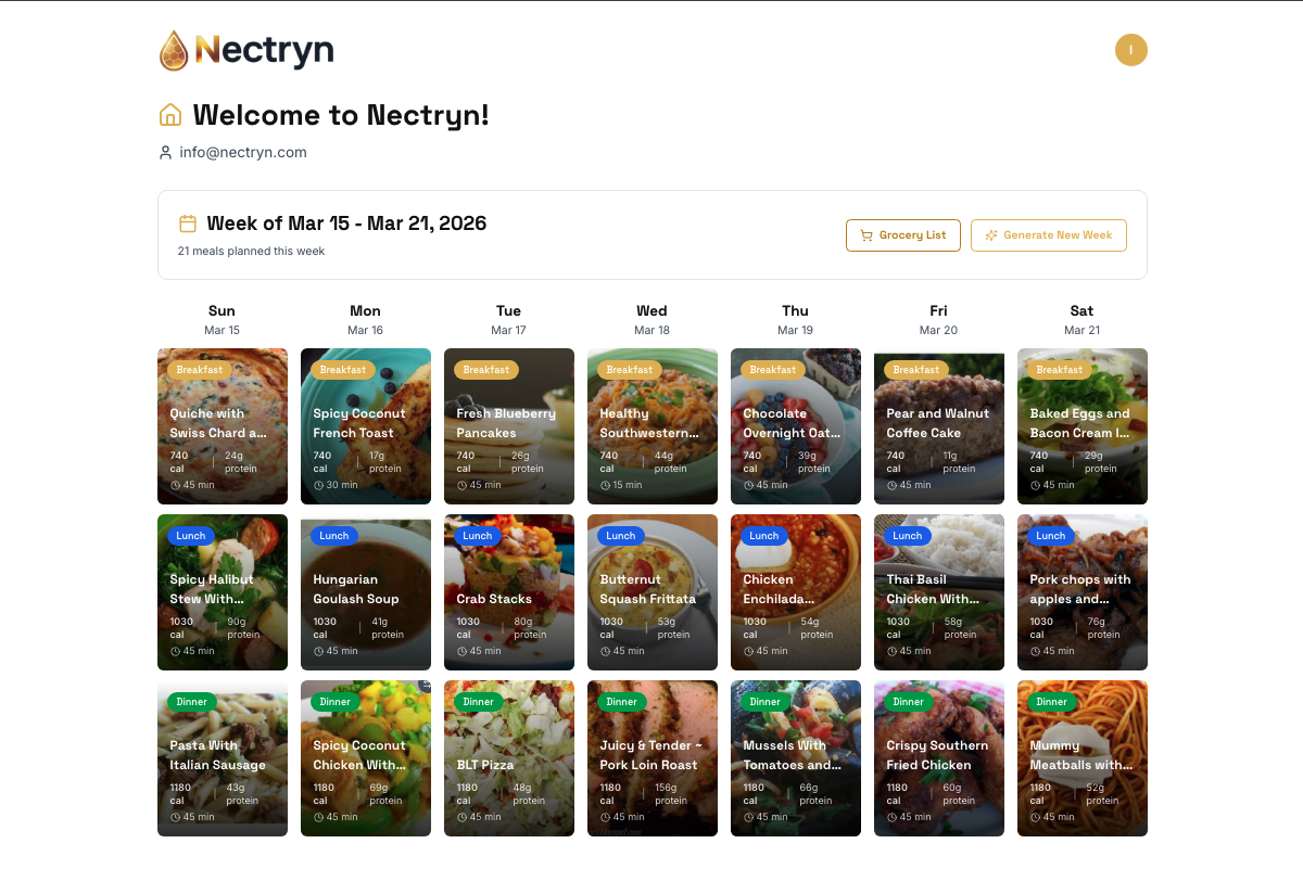 AI generated meal plan screenshot